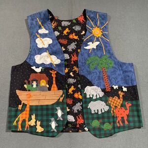 Handmade Noahs Ark Animal Applique Vest Womens XXL One Of‎ Kind Amazing Unique
